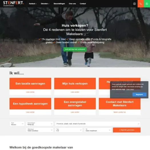 Screenshot van de website van www.stenfertmakelaars.nl