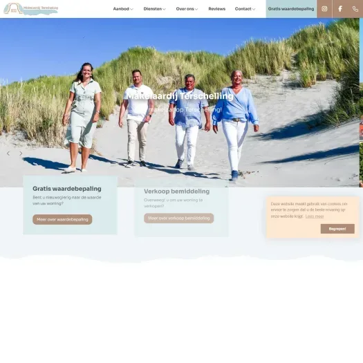 Screenshot van de website van www.makelaardijterschelling.nl