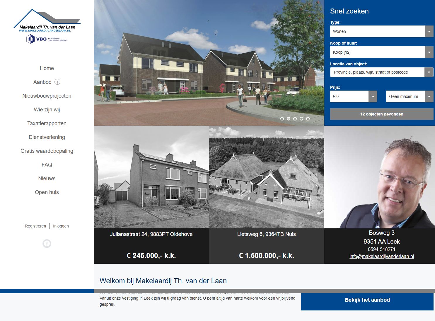 Screenshot of the website of www.makelaardijvanderlaan.nl