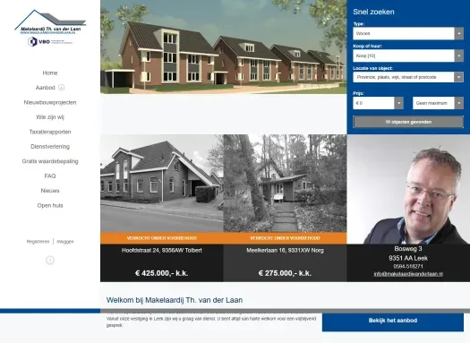 Screenshot van de website van www.makelaardijvanderlaan.nl