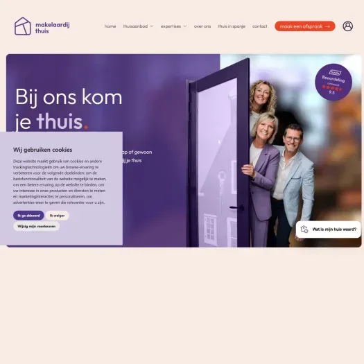 Screenshot van de website van www.makelaardij-thuis.nl