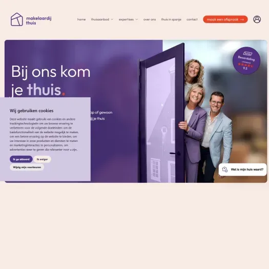Screenshot van de website van www.makelaardij-thuis.nl