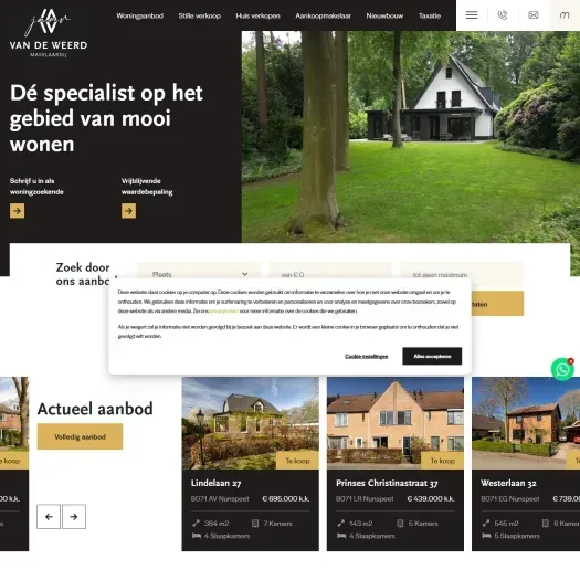 Screenshot of the website of www.makelaardijvandeweerd.nl