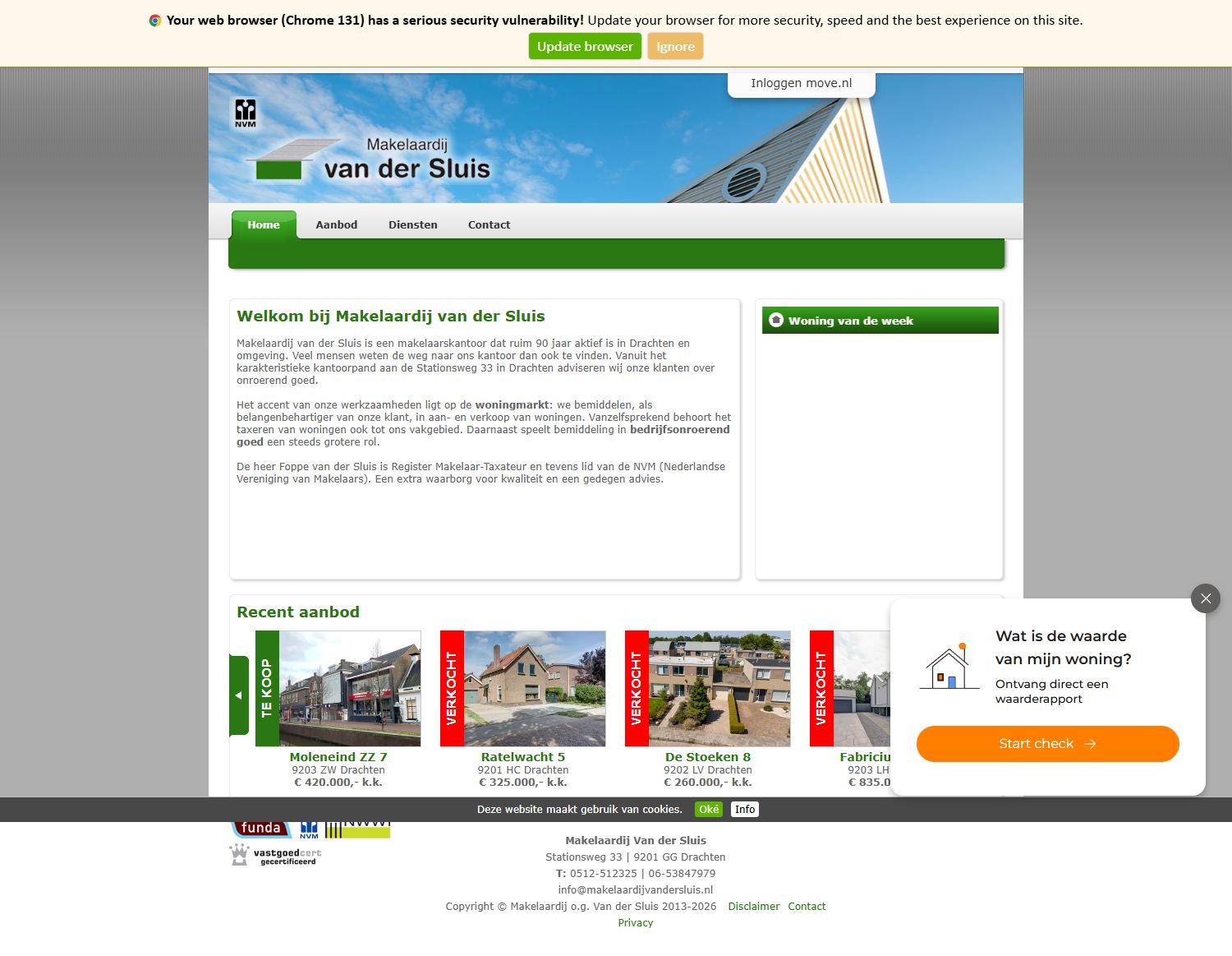 Screenshot der Website von www.makelaardijvandersluis.nl