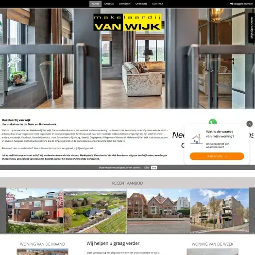 Screenshot van de website van www.makelaardijvanwijk.nl