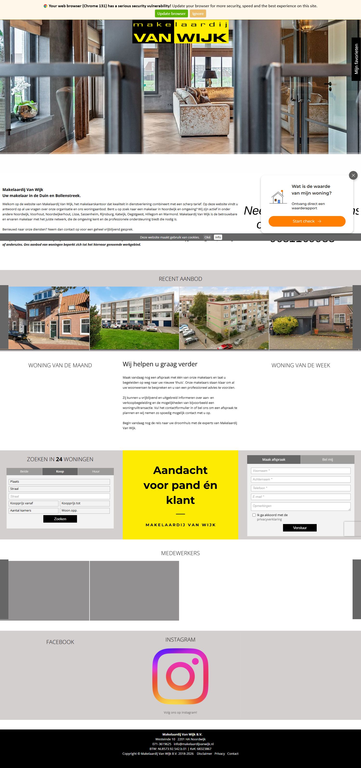 Screenshot of the website of www.makelaardijvanwijk.nl