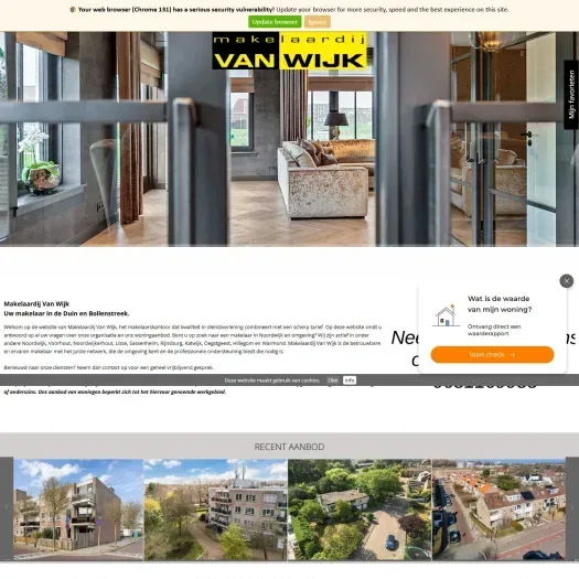 Screenshot van de website van www.makelaardijvanwijk.nl