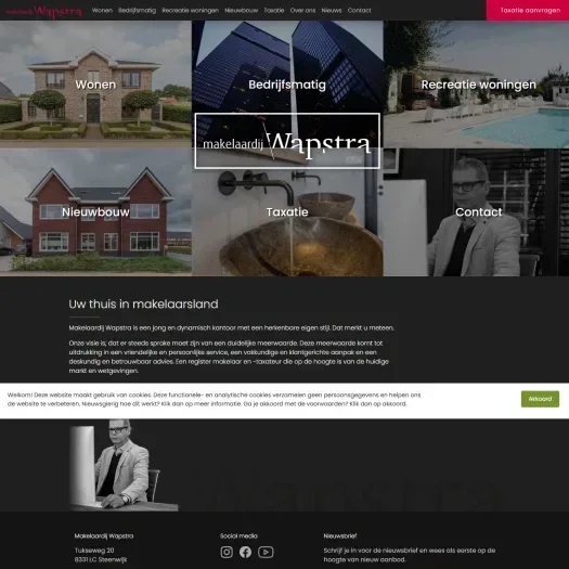 Screenshot of the website of www.makelaardijwapstra.nl