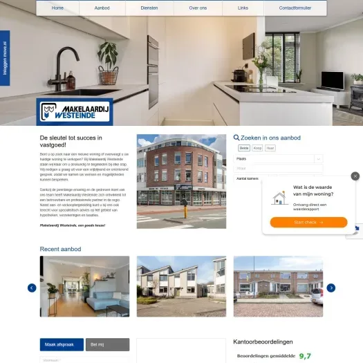 Screenshot van de website van www.makelaardijwesteinde.nl