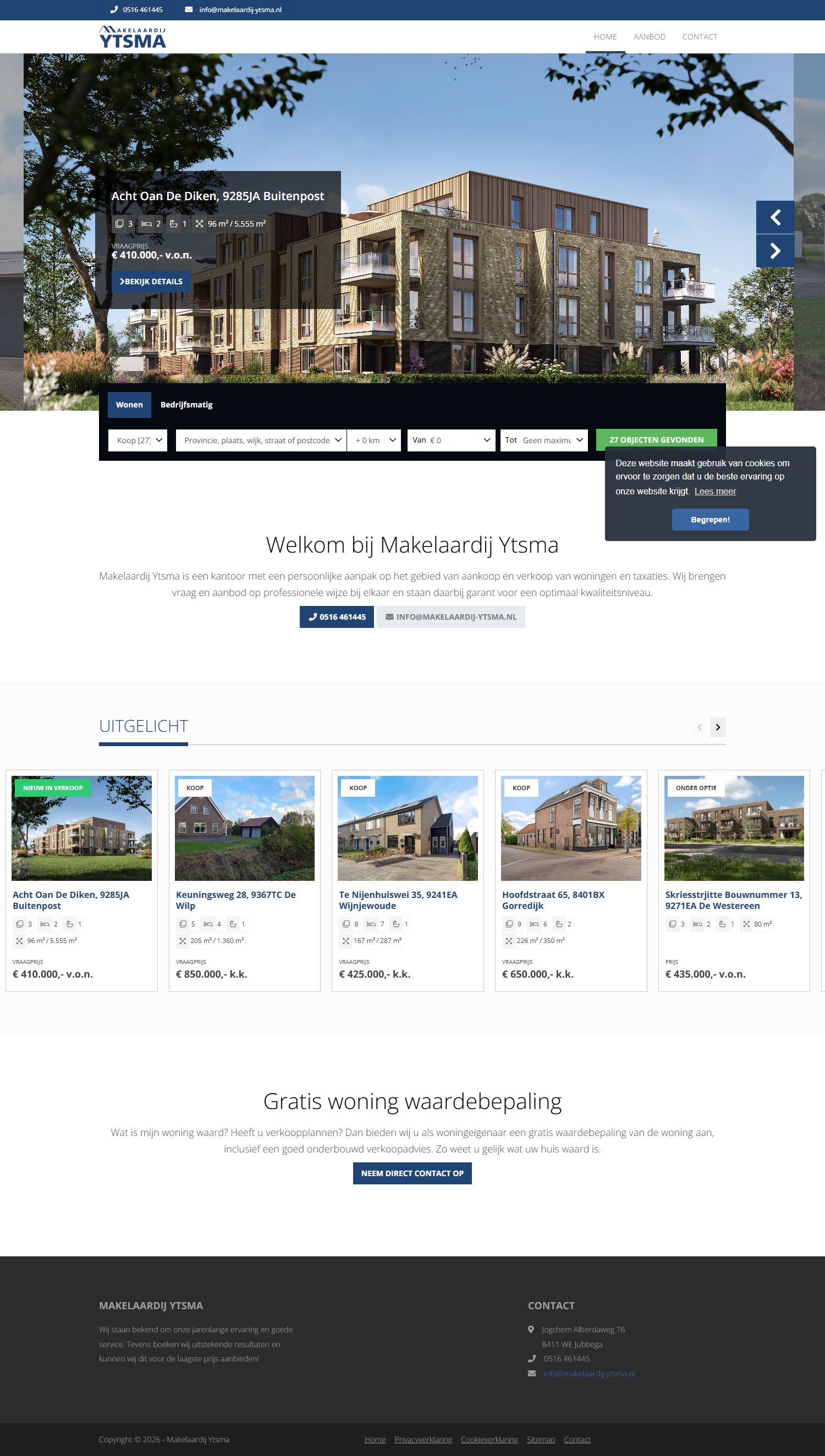 Screenshot van de website van www.makelaardij-ytsma.nl