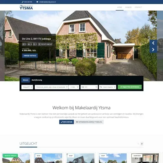 Screenshot of the website of www.makelaardij-ytsma.nl