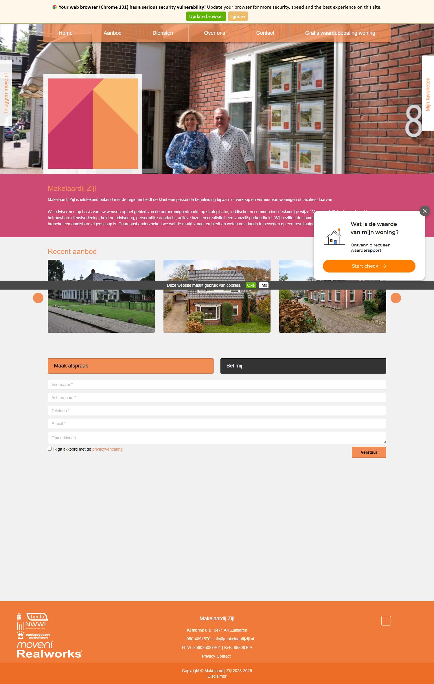 Screenshot van de website van www.makelaardijzijl.nl