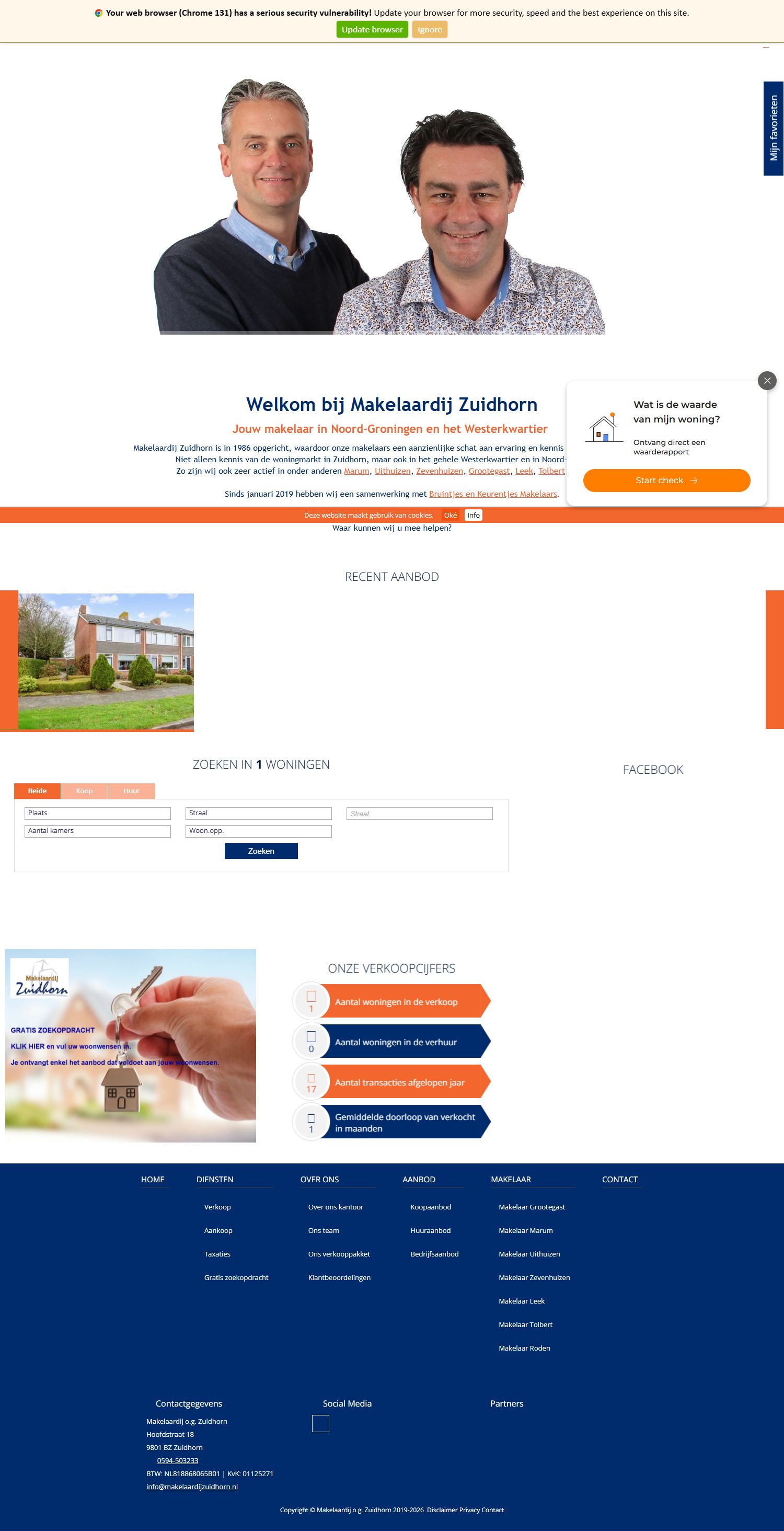 Screenshot van de website van www.makelaardijzuidhorn.nl