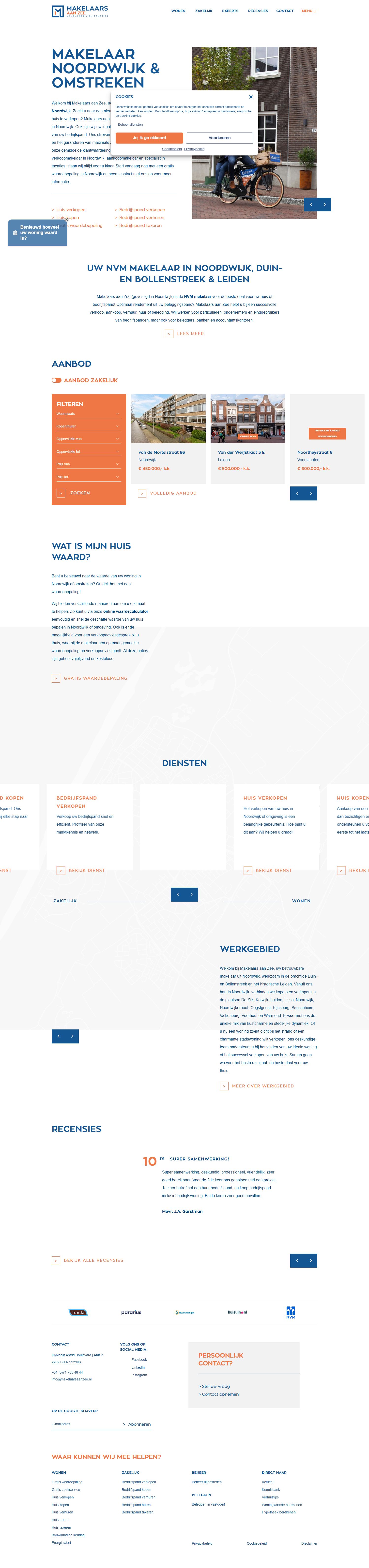 Screenshot of the website of www.makelaarsaanzee.nl