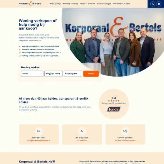 Screenshot of the website of www.korporaalenbertels.nl