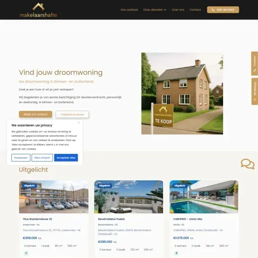 Screenshot van de website van www.makelaarshalte.nl