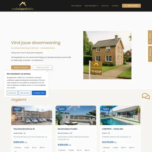 Screenshot of the website of www.makelaarshalte.nl