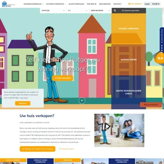 Screenshot van de website van www.makelaarshuisdejong.nl