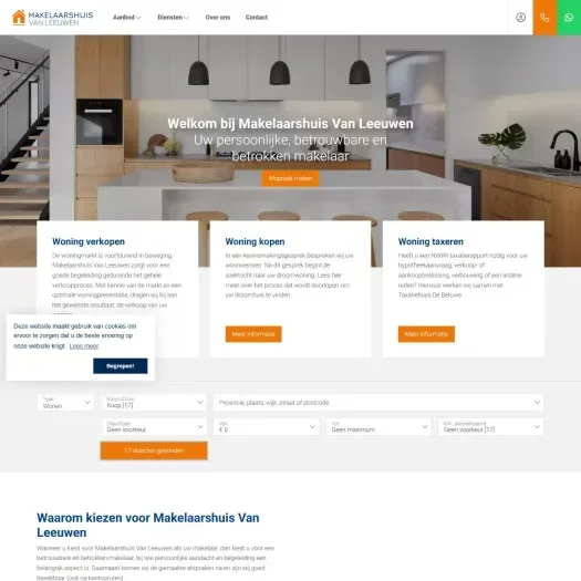 Screenshot of the website of www.makelaarshuisvanleeuwen.nl
