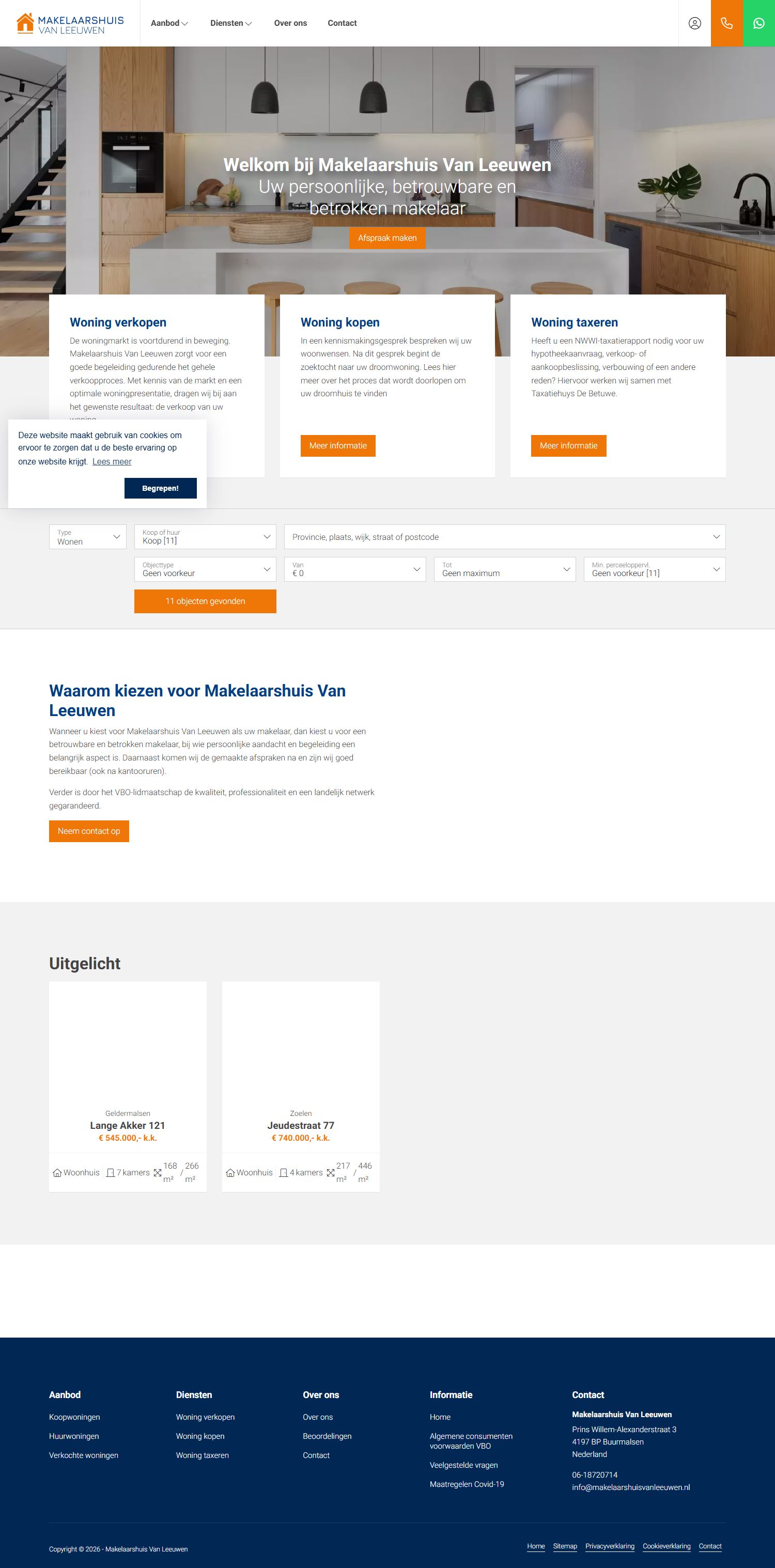 Screenshot der Website von www.makelaarshuisvanleeuwen.nl