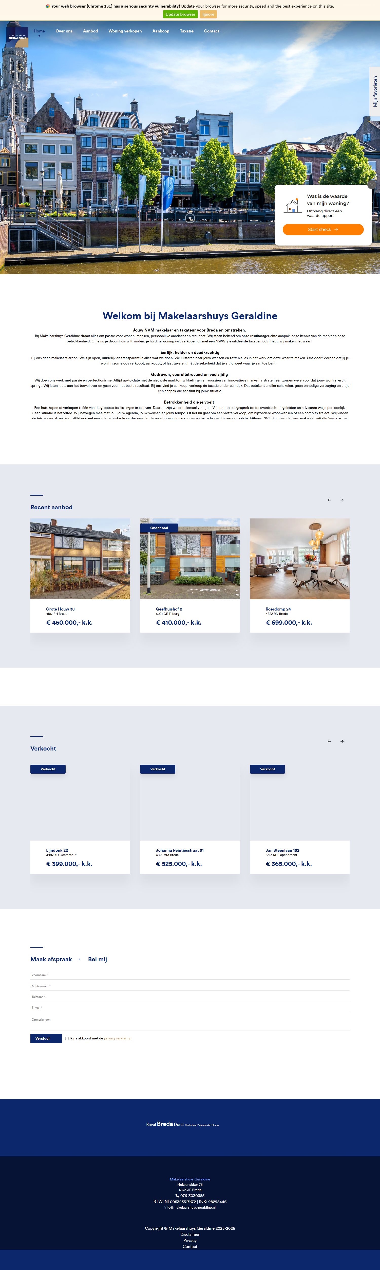Screenshot of the website of www.makelaarshuysgeraldine.nl
