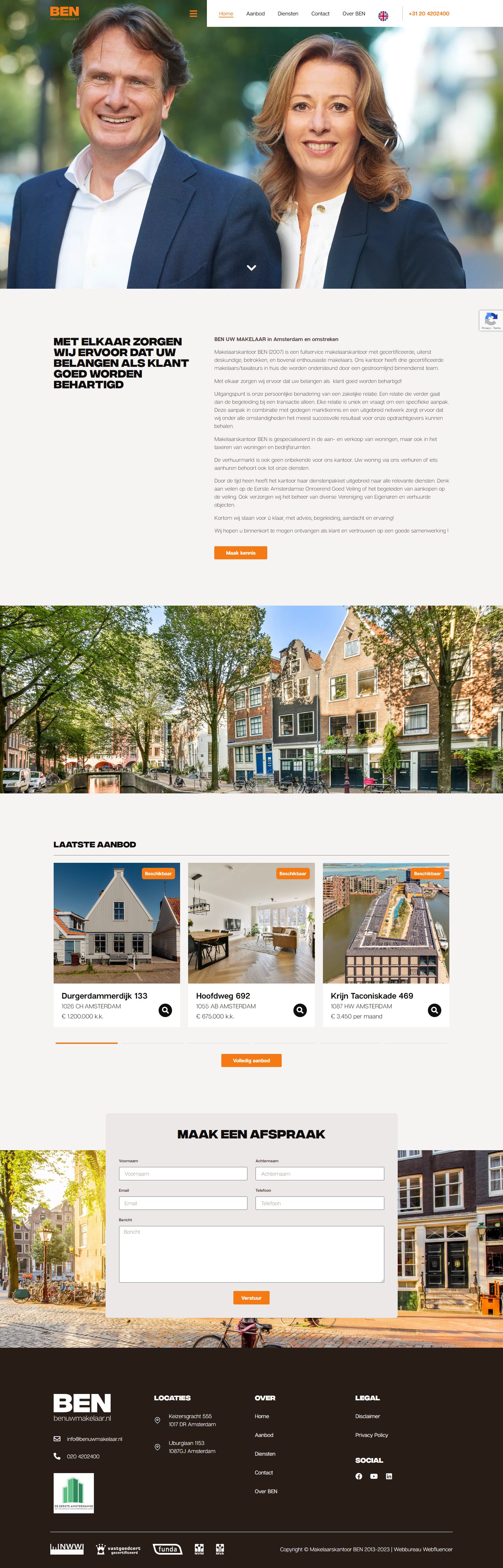 Screenshot van de website van www.benuwmakelaar.nl