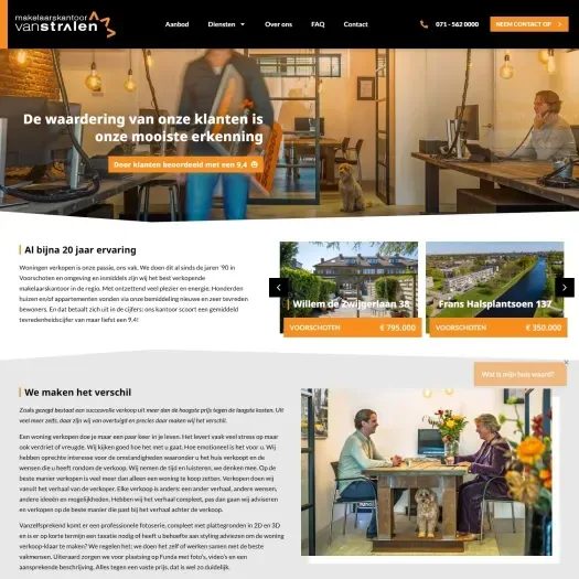 Screenshot van de website van www.makelaarskantoorvanstralen.nl