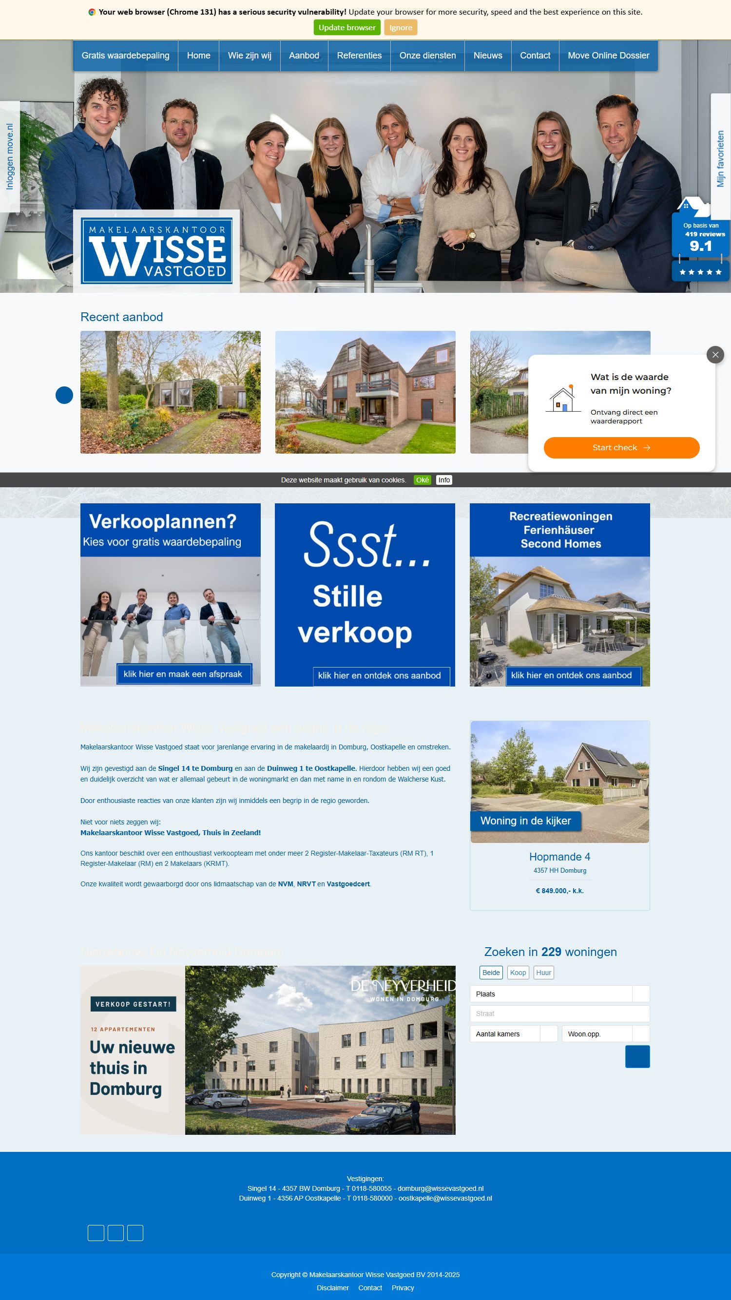 Screenshot of the website of www.wissevastgoed.nl