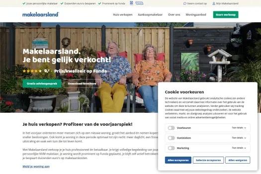 Screenshot of the website of www.makelaarsland.nl