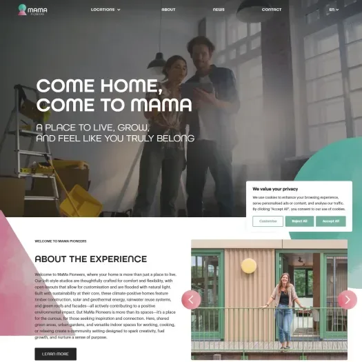 Screenshot van de website van www.mamapioneers.com