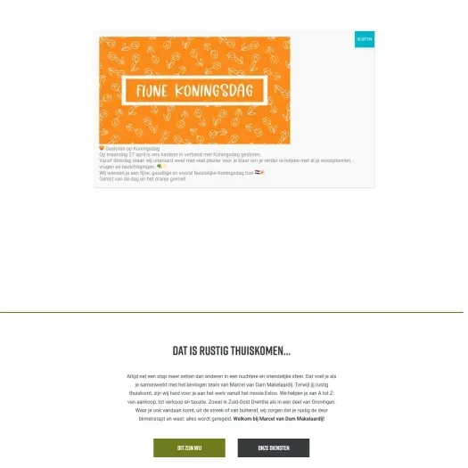 Screenshot of the website of www.marcelvandammakelaardij.nl