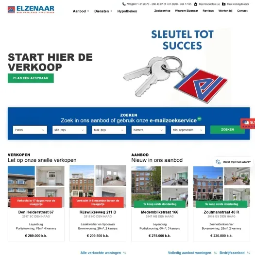 Screenshot van de website van elzenaar.com