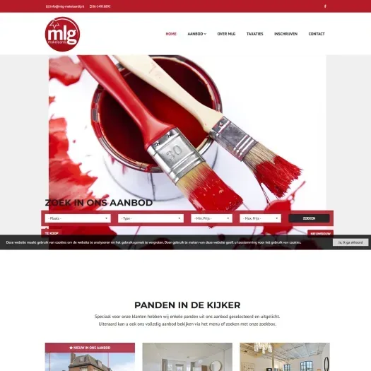 Screenshot van de website van www.mlg-makelaardij.nl