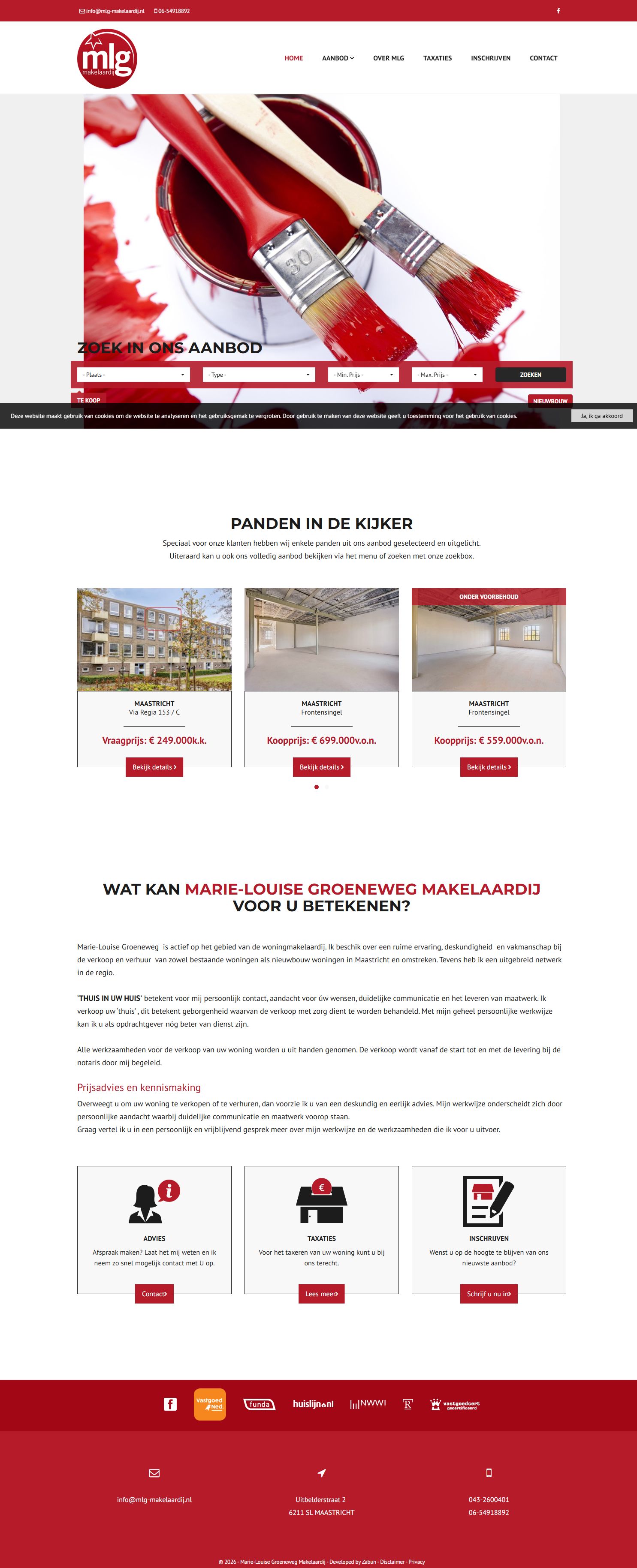 Screenshot of the website of mlg-makelaardij.nl