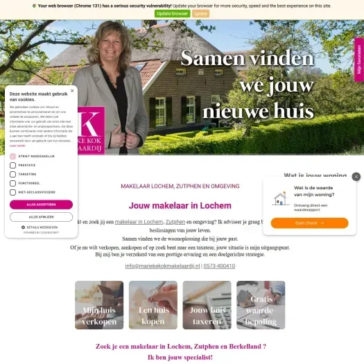 Screenshot van de website van www.mariekekokmakelaardij.nl