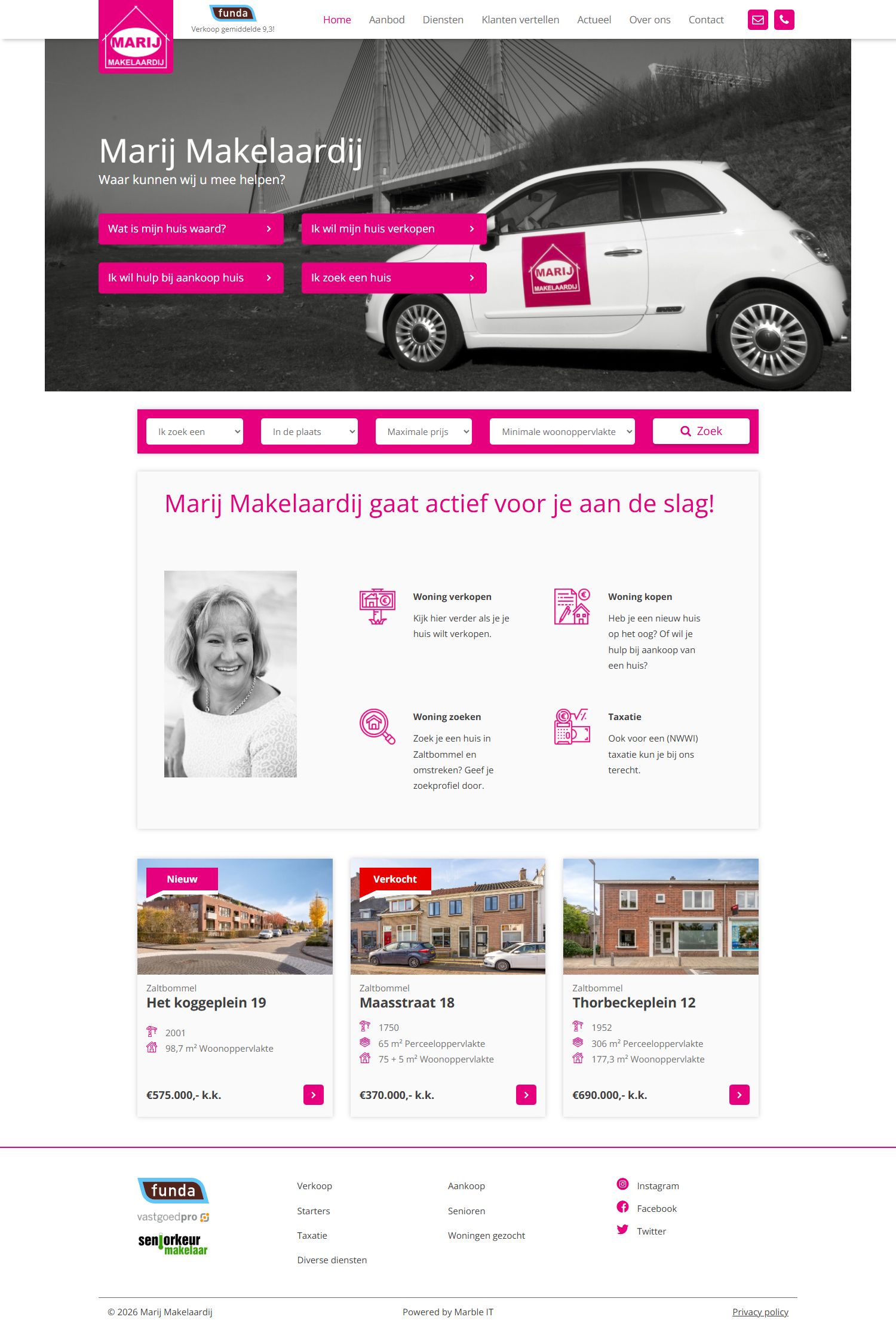 Screenshot der Website von www.marijmakelaardij.nl