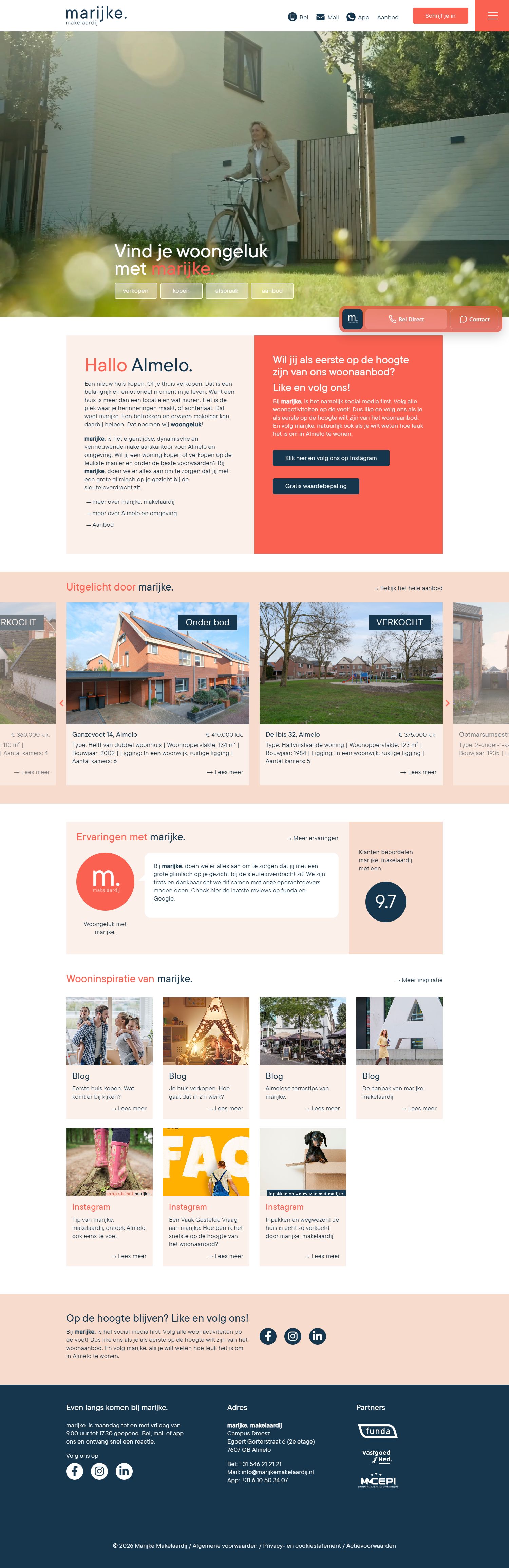 Screenshot of the website of www.marijkemakelaardij.nl