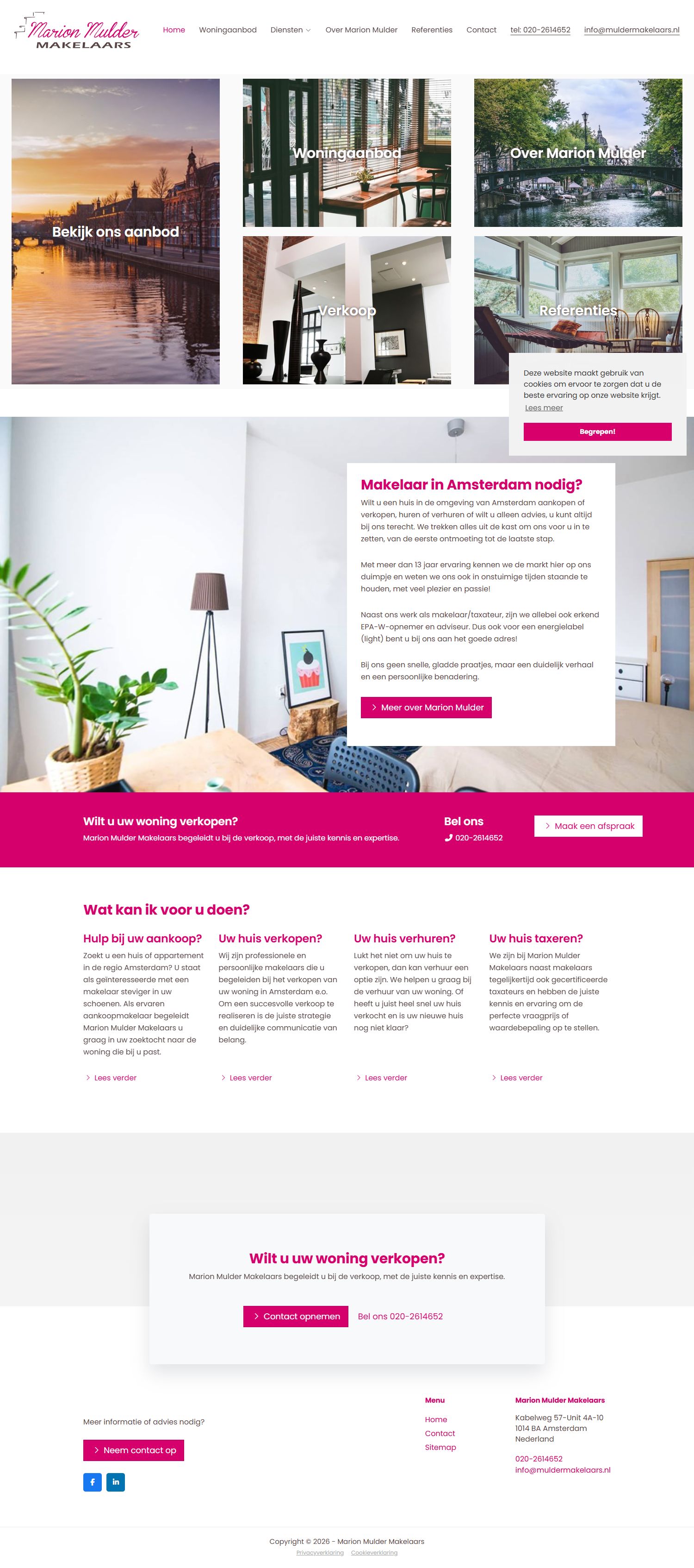 Screenshot of the website of www.muldermakelaars.nl