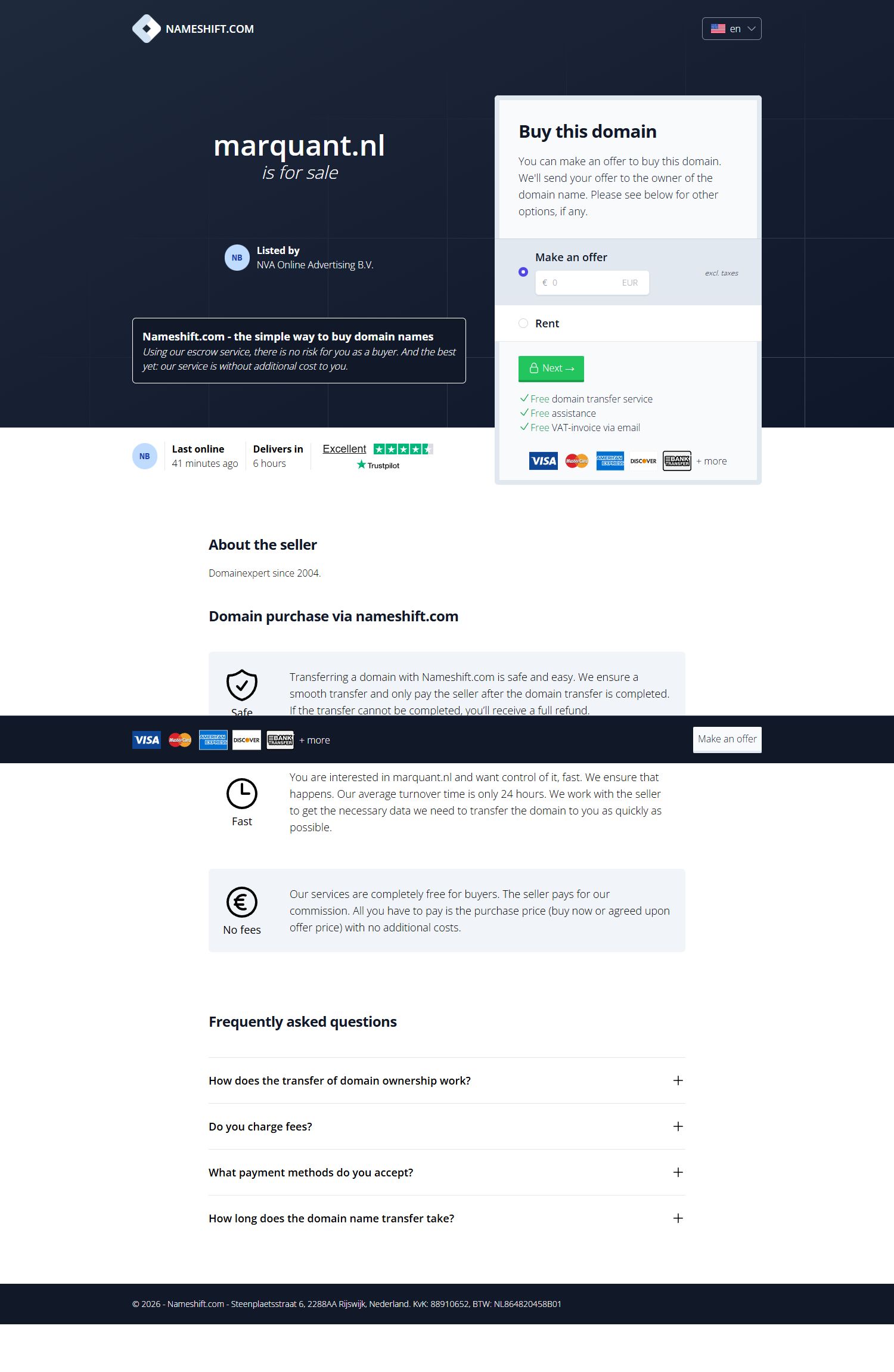 Screenshot van de website van www.marquant.nl