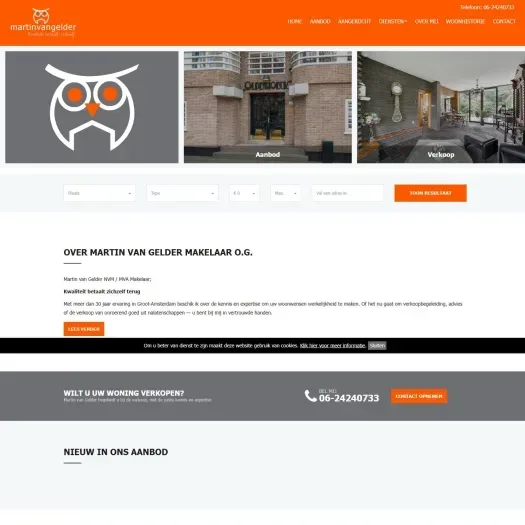 Screenshot van de website van www.martinvangeldermakelaar.nl