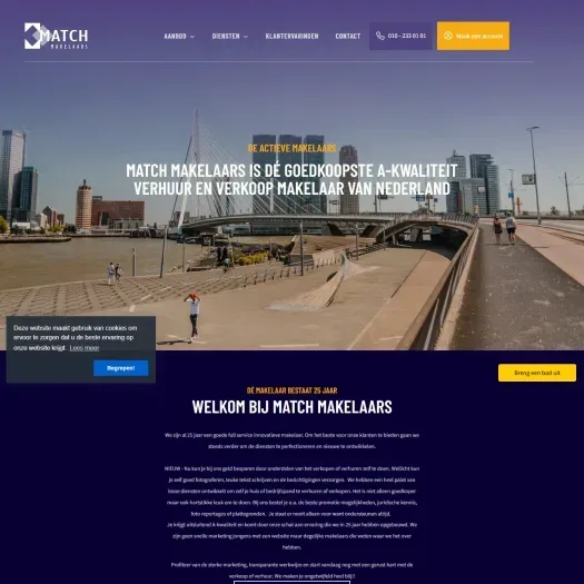 Screenshot van de website van www.matchmakelaars.nl