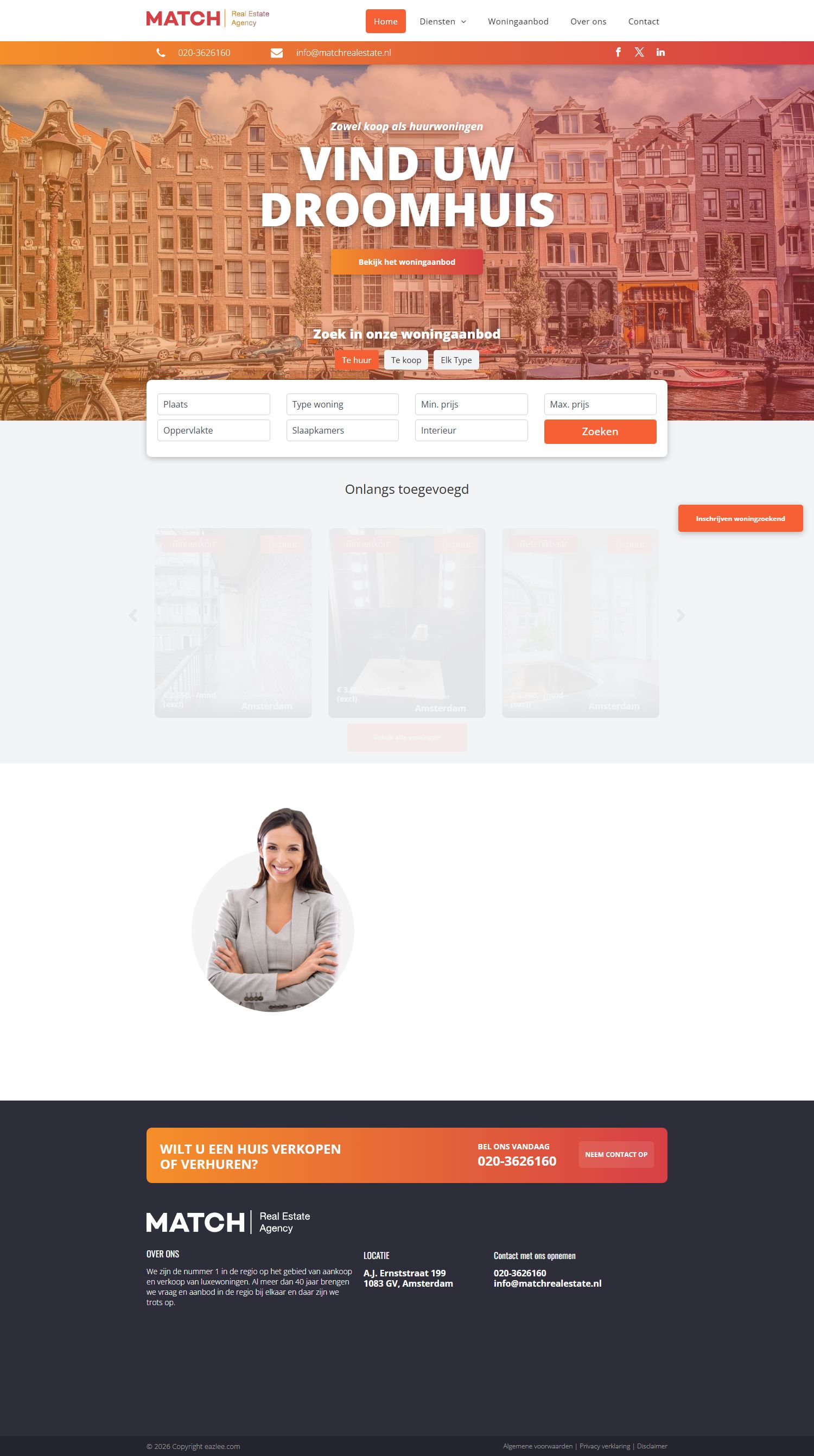 Screenshot van de website van www.matchrealestate.nl
