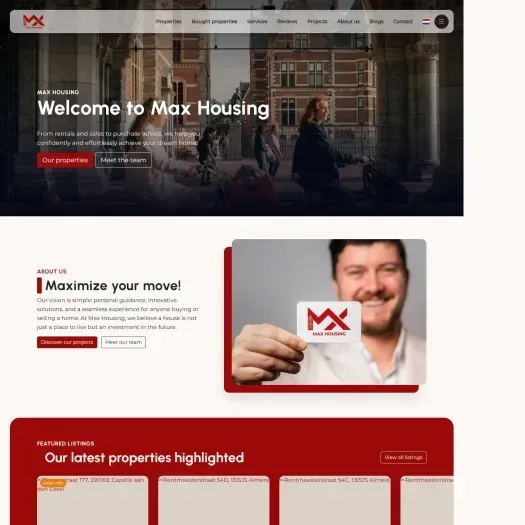 Screenshot of the website of www.maxhousing.nl