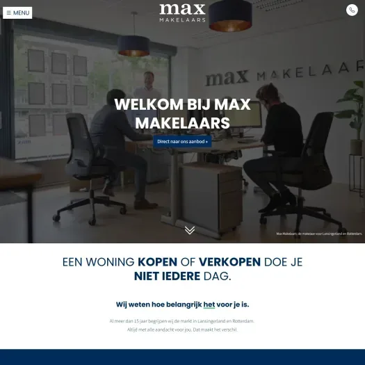 Screenshot van de website van www.maxmakelaars.nl