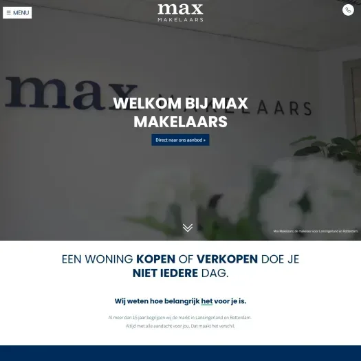 Screenshot van de website van www.maxmakelaars.nl