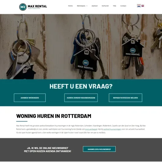 Screenshot of the website of maxrental.nl