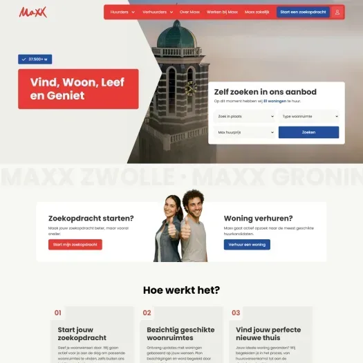 Screenshot van de website van www.maxxhuren.nl