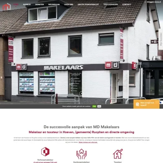 Screenshot van de website van www.mdmakelaars.nl