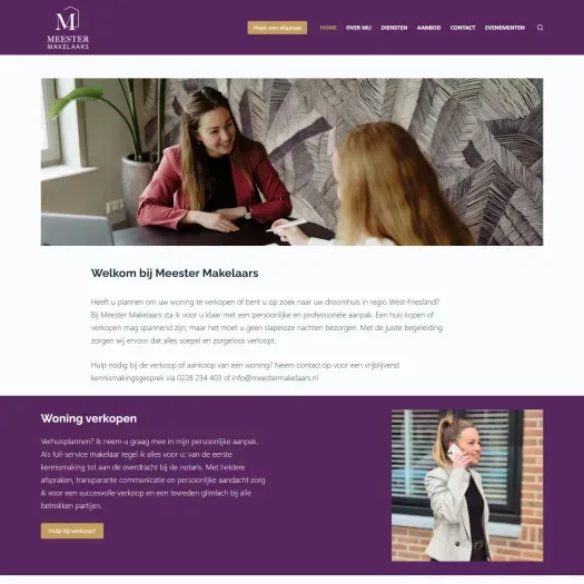 Screenshot of the website of www.meestermakelaars.nl