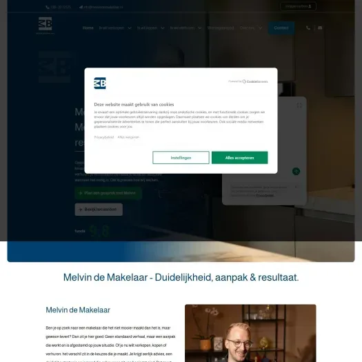 Screenshot van de website van www.melvindemakelaar.nl